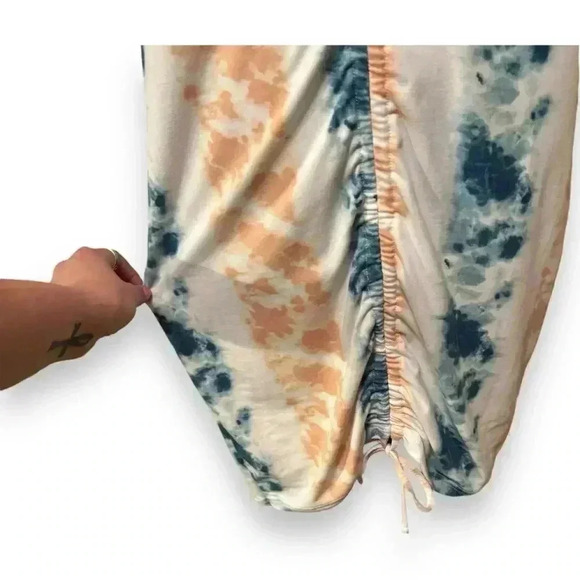 Full Circle Trends Knee Length Teal/Peach/White Tie Dye Rouched T-Shirt dress XL - Picture 11 of 14